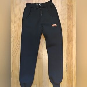 BOSS Kids Black Sweatpants with Orange Logo Size 6